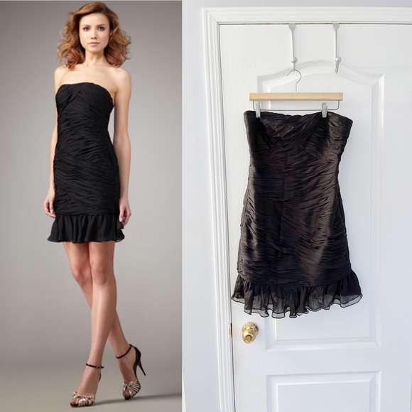 Halston Heritage Black Ruched Strapless Dress - Picture 1 of 4